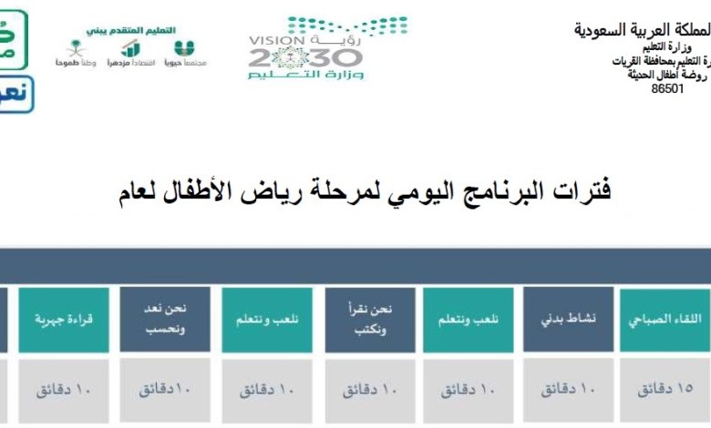 جدول فترات رياض الأطفال في السعودية